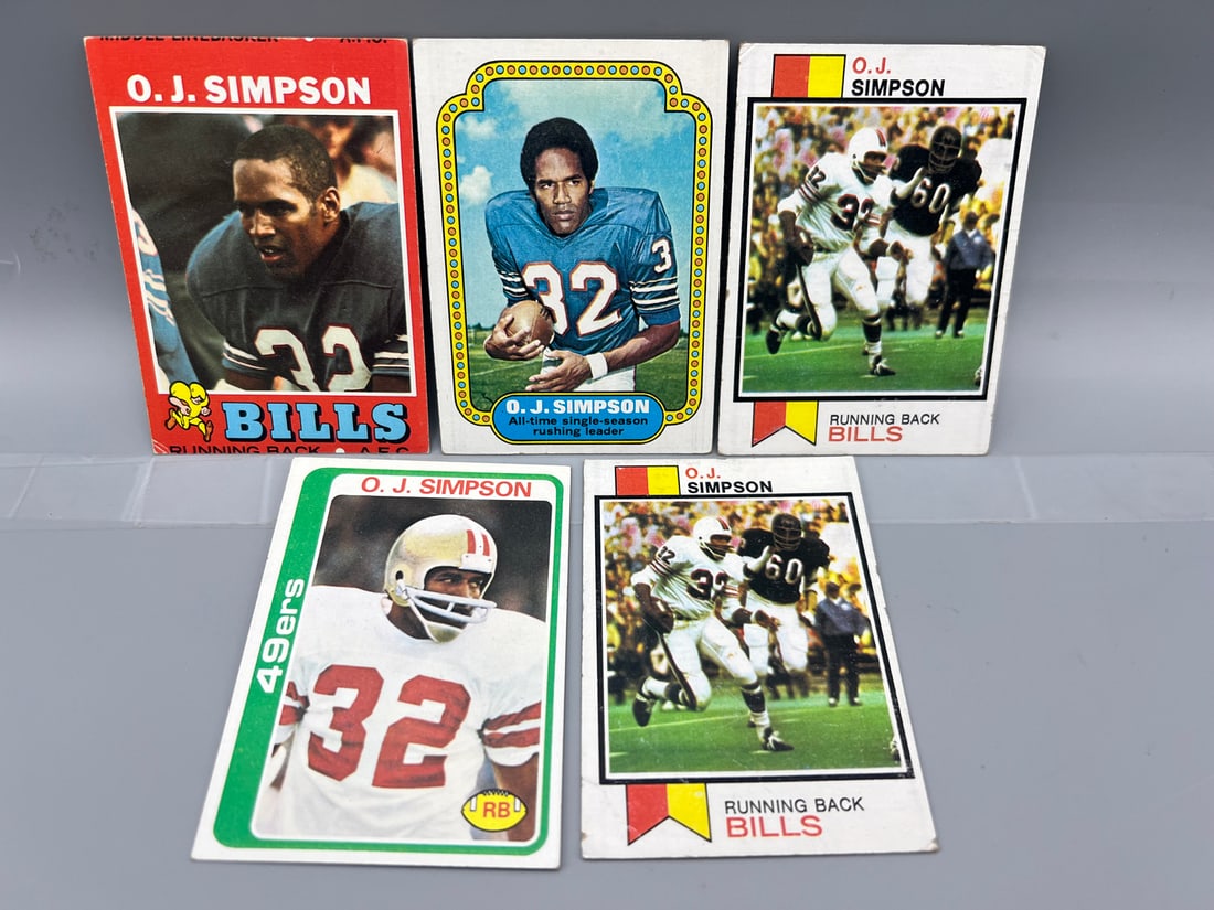 Lot of (5) Assorted 1970's Topps O.J. Simpson Football Cards - Varying Conditions (1 of 2)