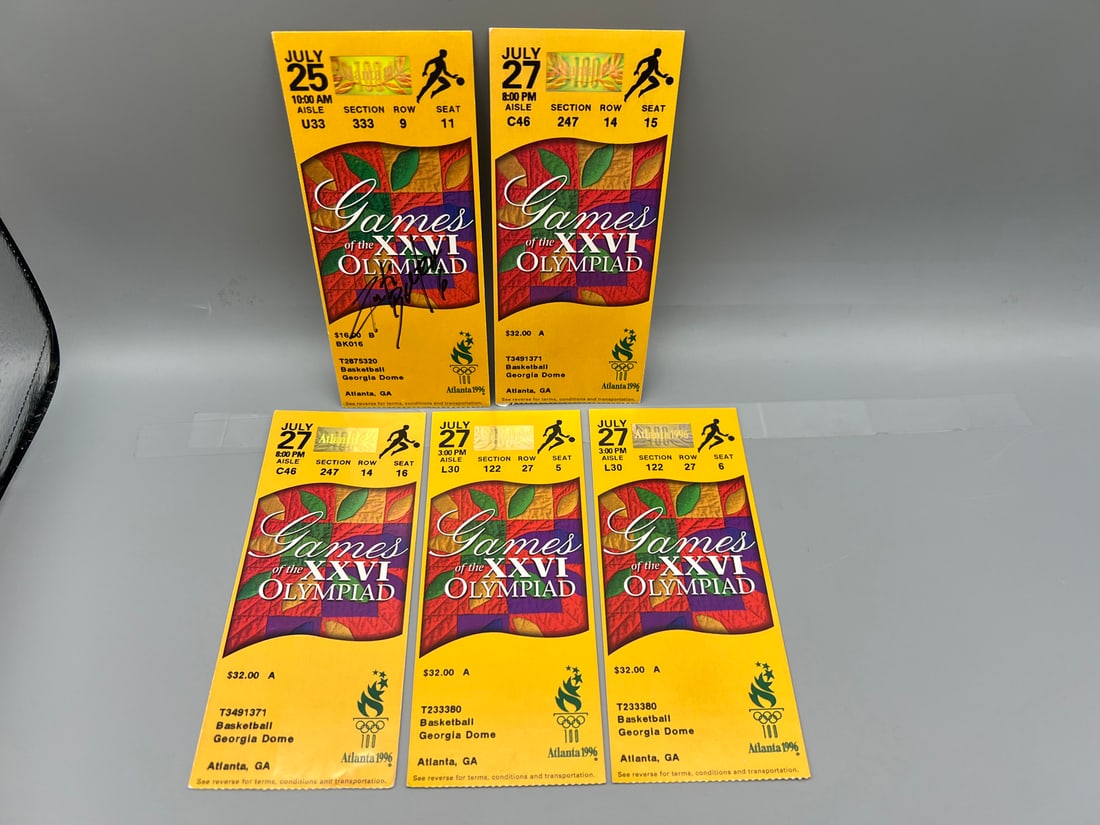 1996 Atlanta Olympic Games Lot (5) Basketball Event Tickets - One is autographed (1 of 3)