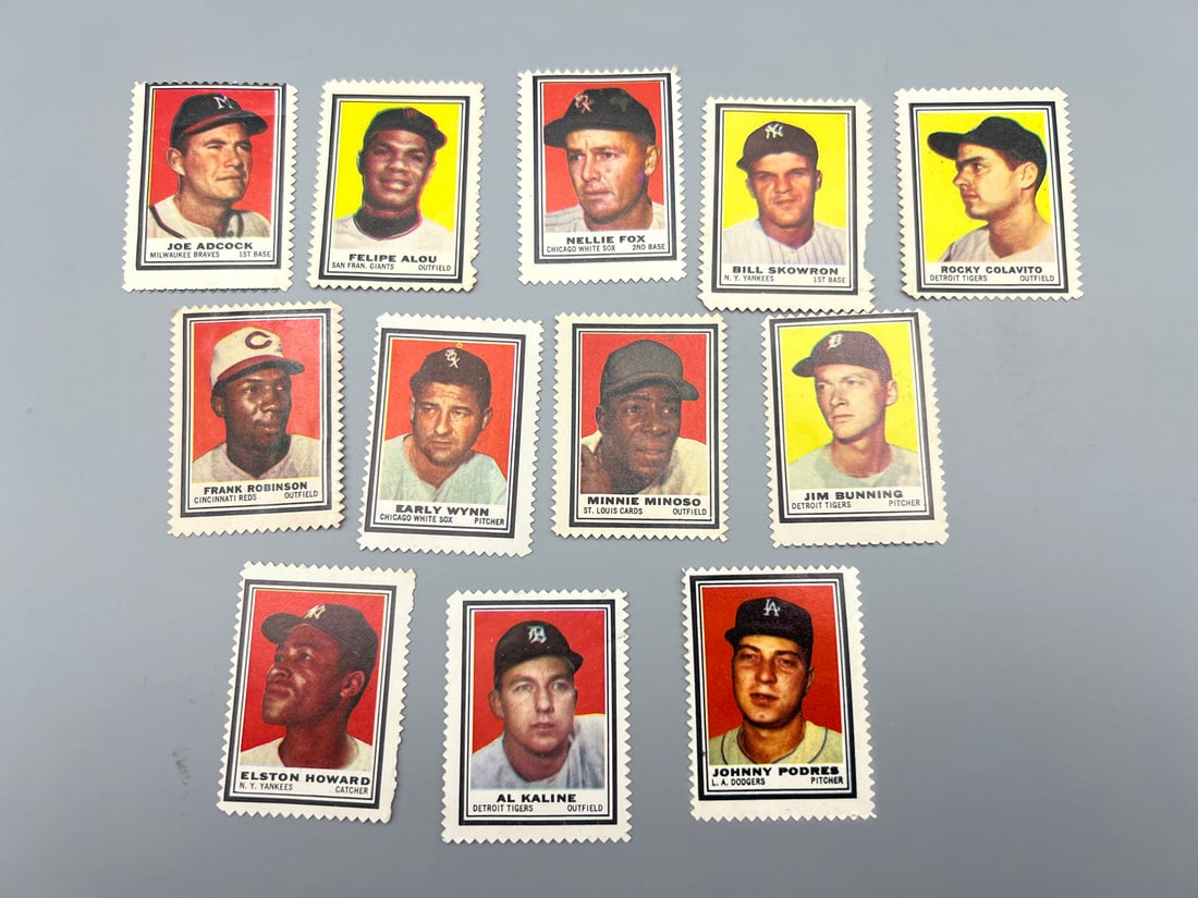 (12) 1962 Topps Stamps W/ HOF: Kaline, Fox, Wynn, F. Robinson (1 of 4)