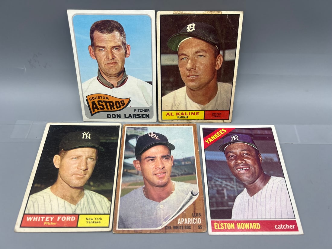 Lot of (5) Assorted 1960's Topps Baseball Star Player Cards - Varying Conditions - Al Kaline, Whitey: Lot of (5) Assorted 1960's Topps Baseball Star Player Cards - Varying Conditions - Al Kaline, Whitey Ford, Luis Aparicio