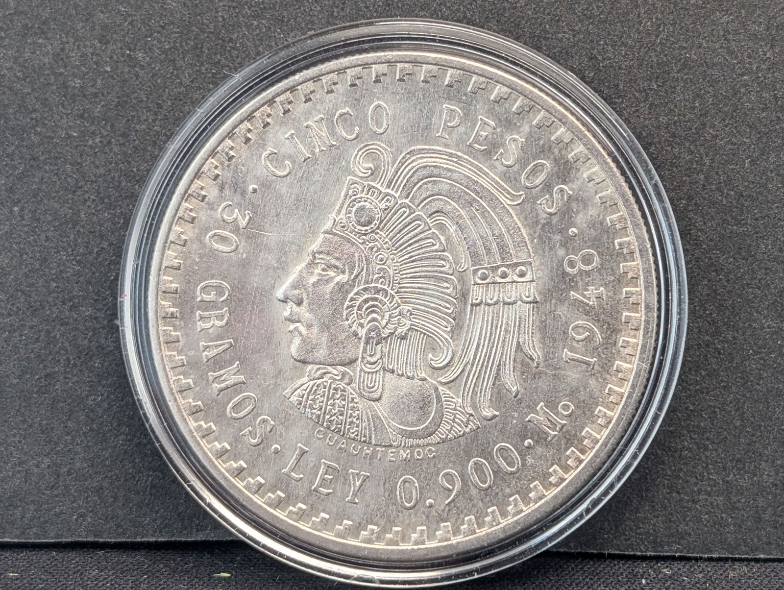 1948 Mexico 90% silver 5 Pesos. Mayan Warrior. A stunning design.