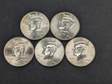 (5) 2012-D Clad Kennedy Half Dollars Uncirculated From Canvas Mint Bag