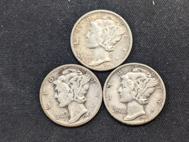 1942 P, 43 P, 44 P Mercury Dimes