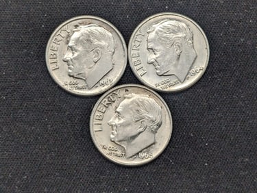 1963-D + 1964-P+D 90% Silver Roosevelt Dimes