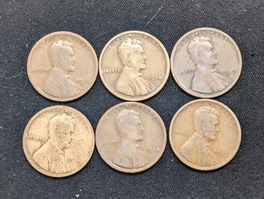 1918 P D S, 1919 P D S Wheat Pennies (6 Coins)