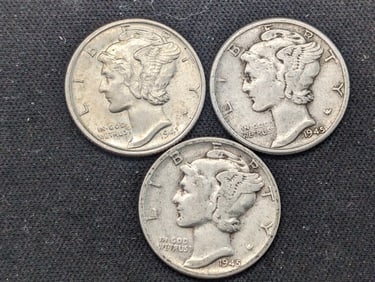 (1) 1941-P + (2) 1945-P Silver Roosevelt Dimes
