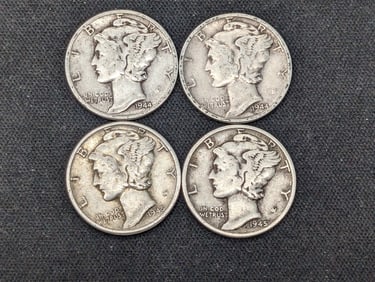 (2) 1944-P + (2) 1945-P Silver Mercury Dimes