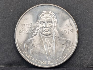 1979 Mexico 100 Pesos.  .720 silver. Choice BU.