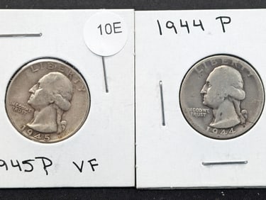 1944-P (G) + 1945-P (VF) 90% Silver Washington Quarters