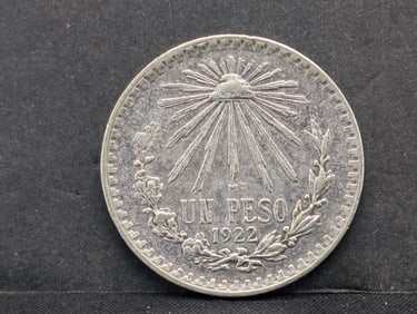 1922 Mexico Silver Peso. XF. Early date.