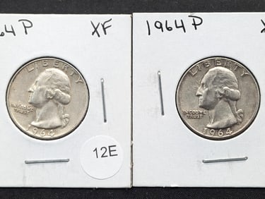 (2) 1964-P XF 90% Silver Washington Quarters