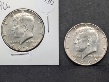 1965 + 1966 UNC 40% Silver Kennedy Half Dollars