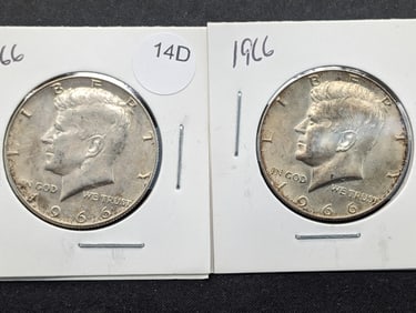 (2) 1966 UNC 40% Silver Kennedy Half Dollars