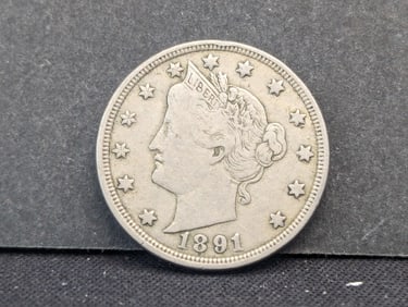 1891 Liberty V Nickel Full Liberty