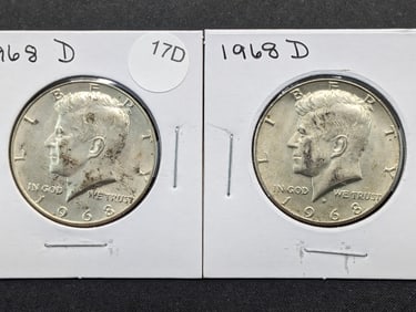 (2) 1968-D UNC 40% Silver Kennedy Half Dollars