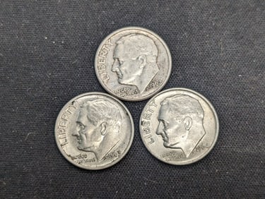 1963 P, 64 P (BU) 1962 D Roosevelt Dimes