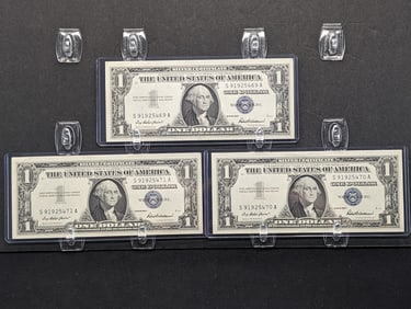 3 - $1 Certificate 1957 Series Consecutive Numbers UNC