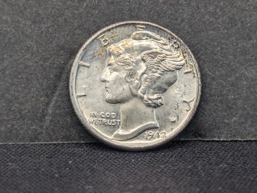 1942 Silver Mercury Dime Full Split Bands