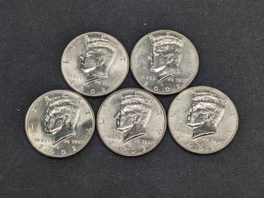 (5) 2002-D Clad Kennedy Half Dollars Uncirculated From Canvas Mint Bag