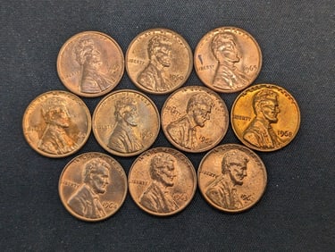 (10) Mixed Date Red/Red-Brown UNC Copper Lincoln Memorial Cents