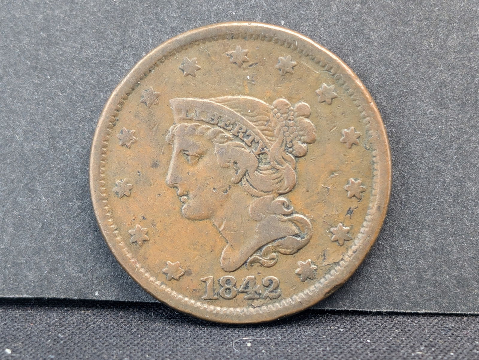 1842 Small Date Large Cent. Much better date. VF. (1 of 3)