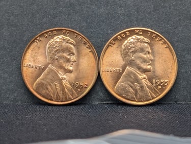 1952-D + 1955-D Red BU Lincoln Wheat Cents