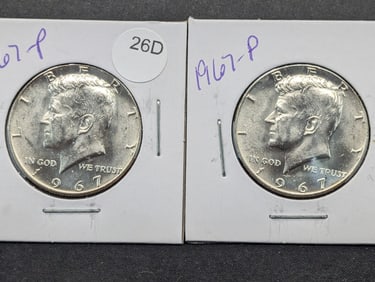 (2) 1967-P BU 40% Silver Kennedy Half Dollars