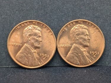 (2) 1951-D Red BU Lincoln Wheat Cents