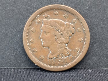 1854 Braided Hair Large Cent. Nice VF.