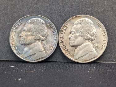1943 P + 1944 P UNC 35% Silver Jefferson War Nickels