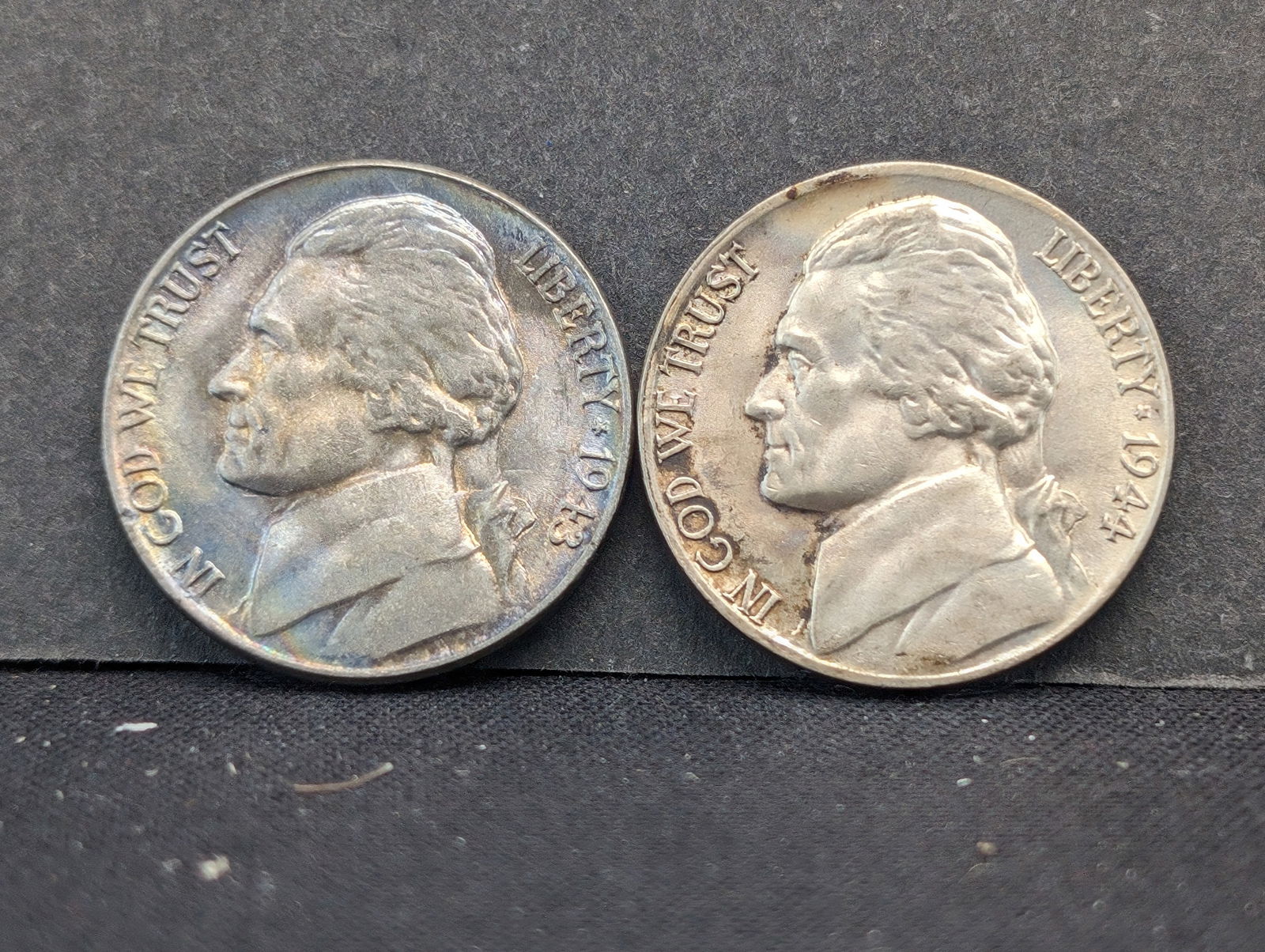1943 P + 1944 P UNC 35% Silver Jefferson War Nickels: 1943 P + 1944 P UNC 35% Silver Jefferson War Nickels