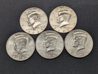(5) 2004-D Clad Kennedy Half Dollars Uncirculated From Canvas Mint Bag