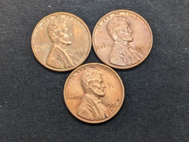 (3) 1958-D Red UNC Lincoln Wheat Cents