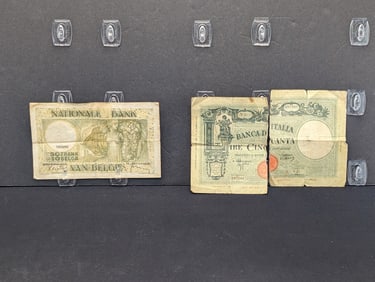 1938 Belgium 50 Francs Note + 1943 Italy 50 Lire Note