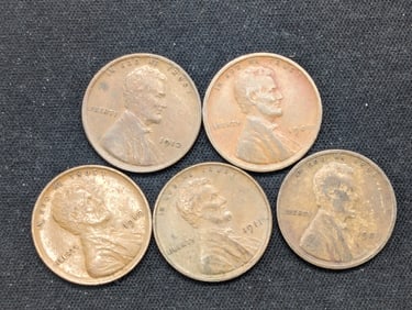1909, 1909-VDB, 1910, 1911, 1912 Lincoln Wheat Cents