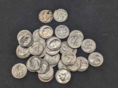 (32) Mixed Clad Roosevelt Dimes + (2) Cull Mercury Dimes