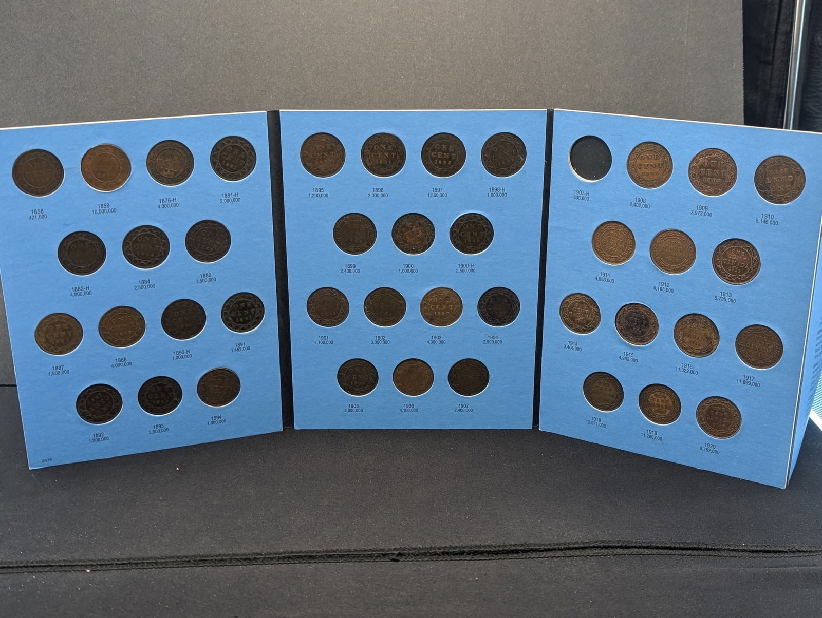 Date and mint mark set of Canada Large Cents, 1858 ? 1920. 41 coins including the 1858 in Fine, the (1 of 7)