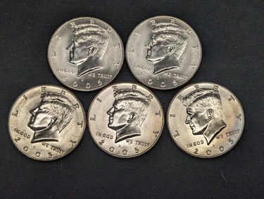 (5) 2005-D Clad Kennedy Half Dollars Uncirculated From Canvas Mint Bag