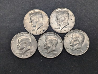(5) 1974-P Clad Kennedy Half Dollars