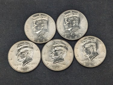 (5) 2005-P Clad Kennedy Half Dollars Uncirculated From Canvas Mint Bag