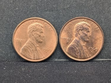 (2) 1969-S Double Die Red UNC Lincoln Memorial Cents