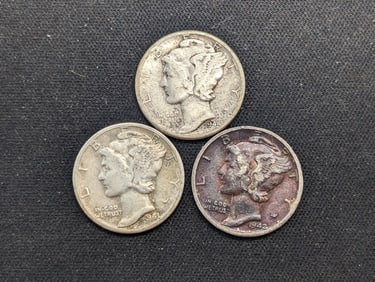 1941 D, 42 P, 44 P Mercury Dimes
