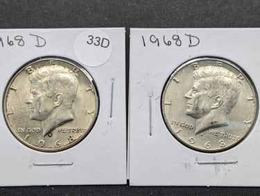 (2) 1968-D UNC 40% Silver Kennedy Half Dollars