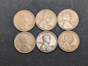 1923 P, 24 P S, 25 D S, 26 D Wheat Cents (6 Coins)