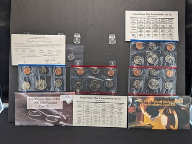 1995 + 1996 P&D U.S. Mint Uncirculated Sets- Contains 1996-W UNC Roosevelt Dime