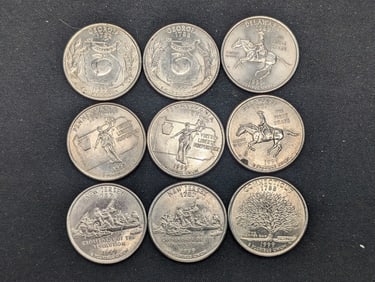 9- 1999 State Quarters, BU. GA (P,D) PA (P,D) DE (P,D) NJ (P,D) CT (P)