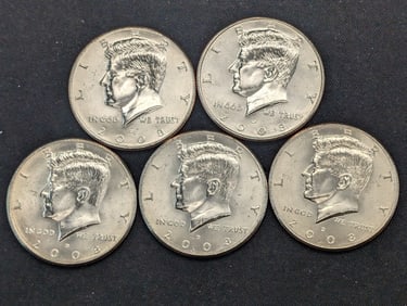 (5) 2008-D Clad Kennedy Half Dollars Uncirculated From Canvas Mint Bag