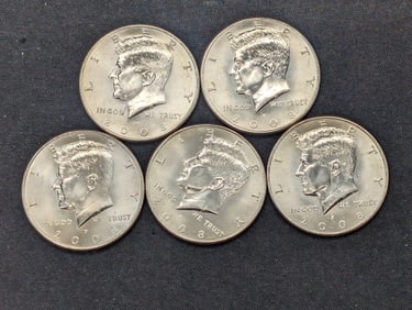 (5) 2008-P Clad Kennedy Half Dollars Uncirculated From Canvas Mint Bag