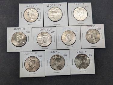 2003-P+D, 2004-P+D, 2005-P+D, 2006-P+D, 2007-P+D BU Clad Kennedy Half Dollars