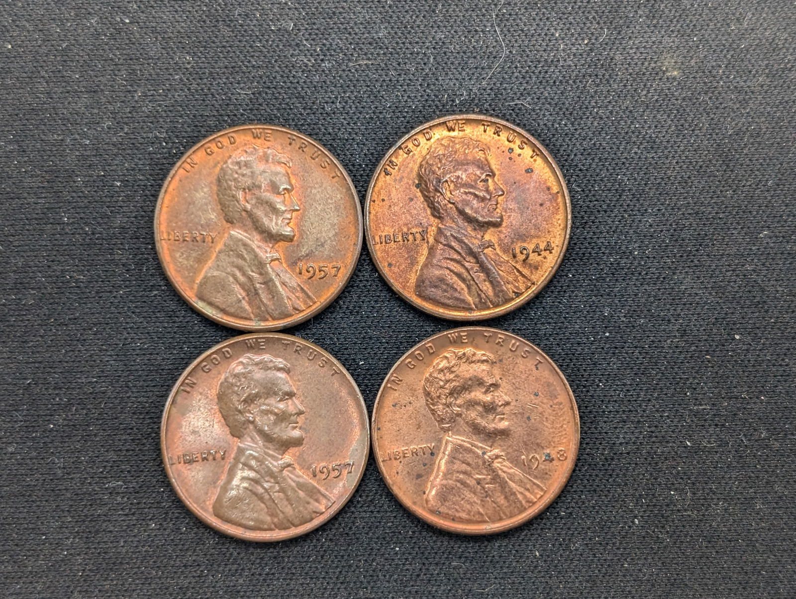 1944, 1948, 2 1957 R/B UNC Lincoln Wheat Cents (1 of 2)